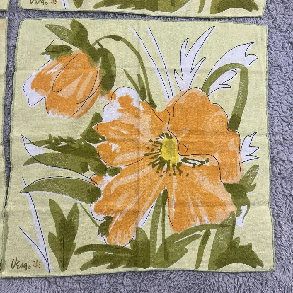 VERA Neumann Vintage MCM Orange Poppy Flower Yellow Napkins 15X15” Set of 8